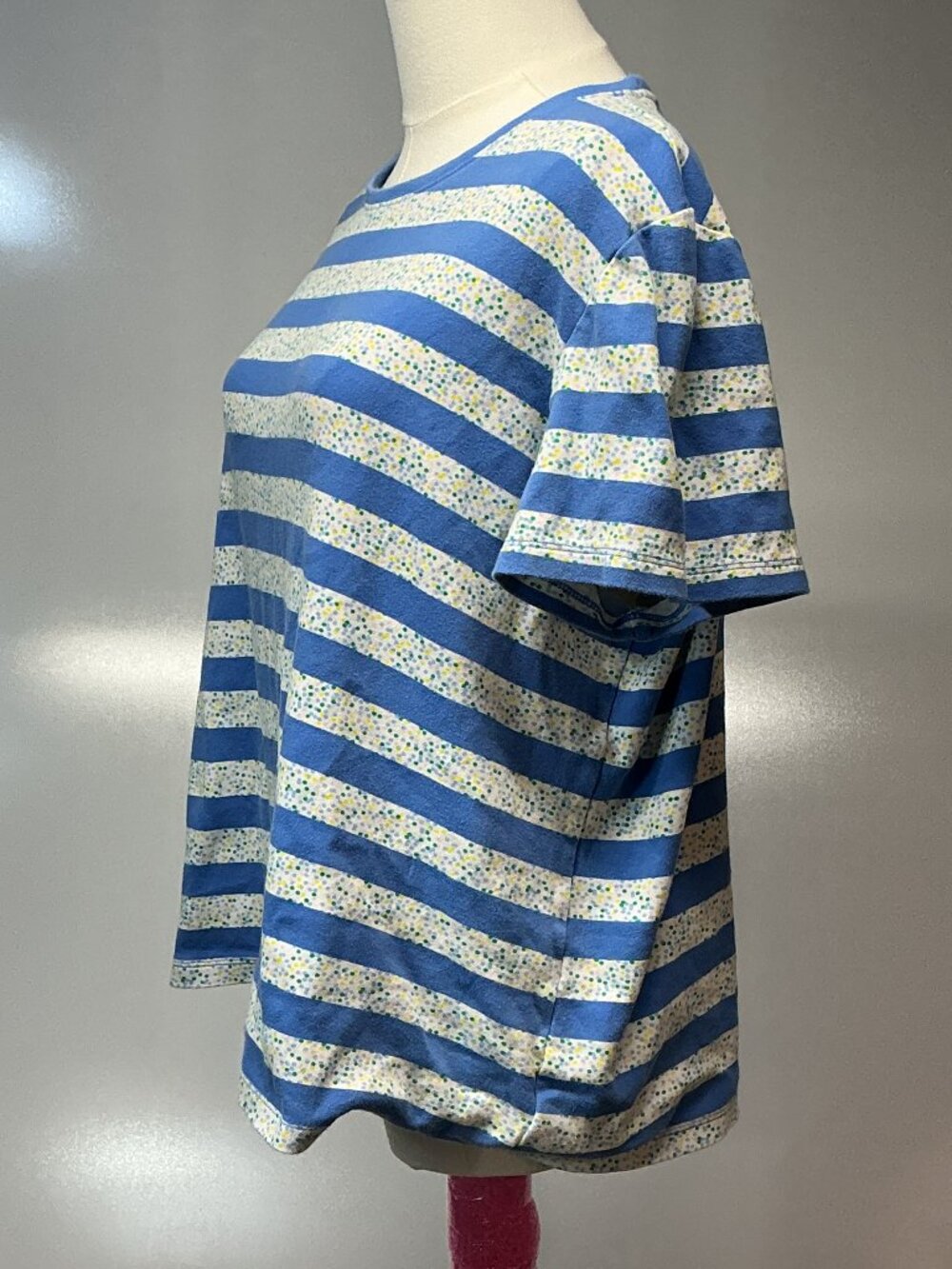 Kim Rogers Perfectly Soft XXL Blue Striped Cotton Tee Coastal Cottagecore - Picture 3 of 10